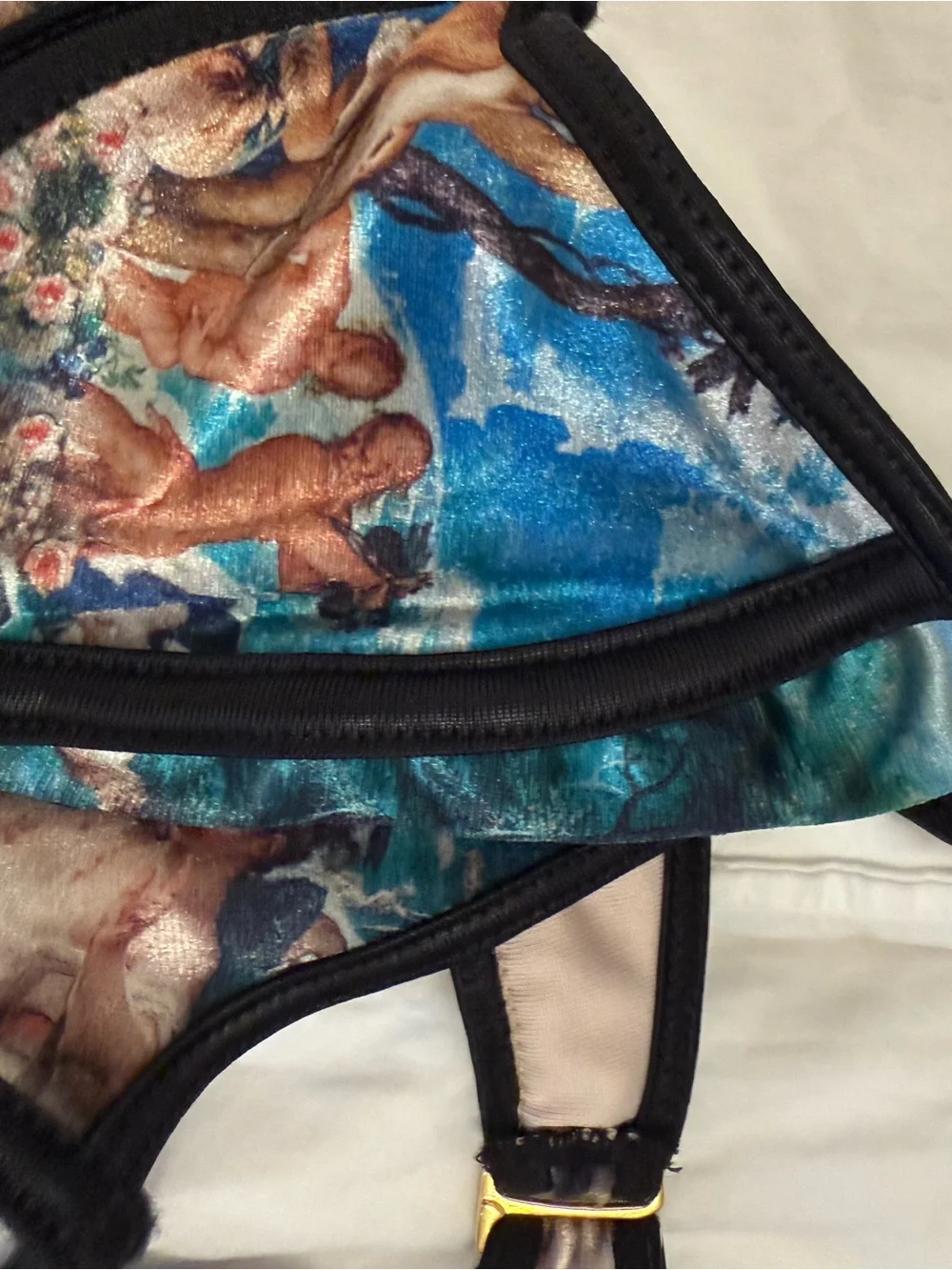 Teal Marble Triangle Bikini Set with Black Accents